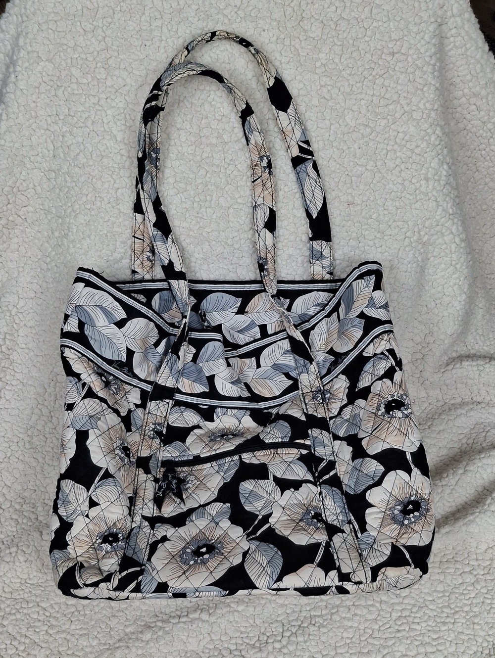 Vera Bradley Quilted Floral Tote Bag in Black and Cream